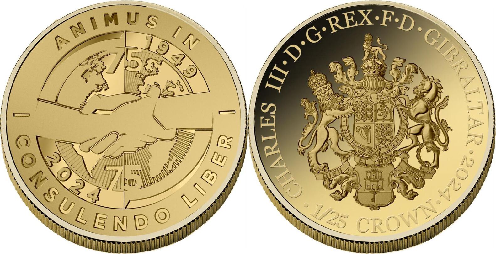 75TH YEARS OF NATO Gold Coin 1/25 Crown Gibraltar 2024 Proof | MA-Shops
