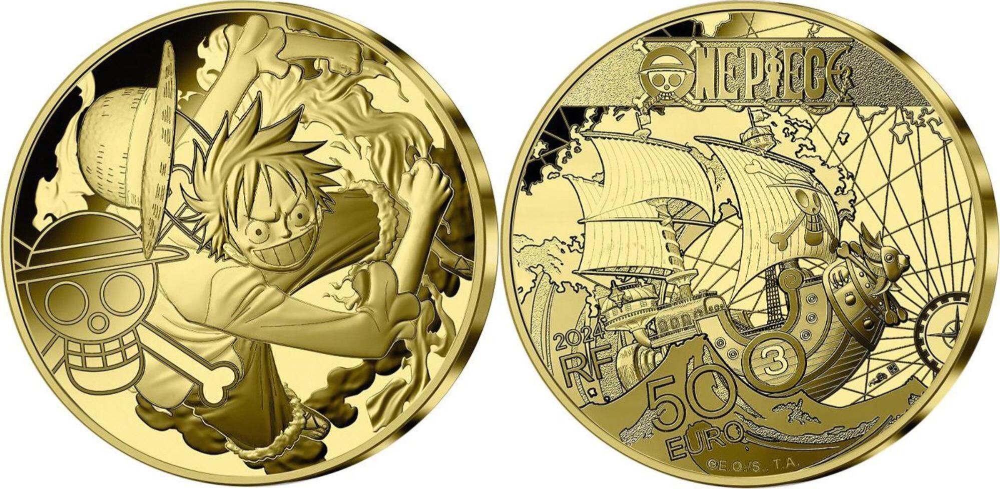 LUFFY AND THE THOUSAND SUNNY One Piece Gold Coin 50 Euro France