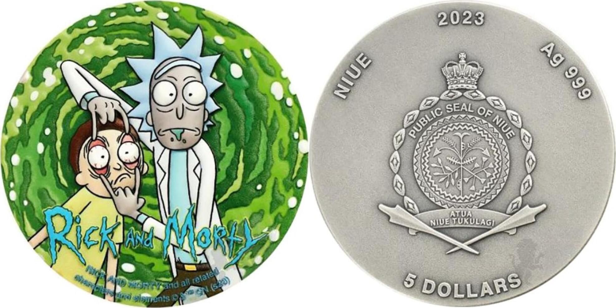 5 Dollars RICK AND MORTY 2 Oz Silver Coin 5$ Niue 2023 Antique Finish ...