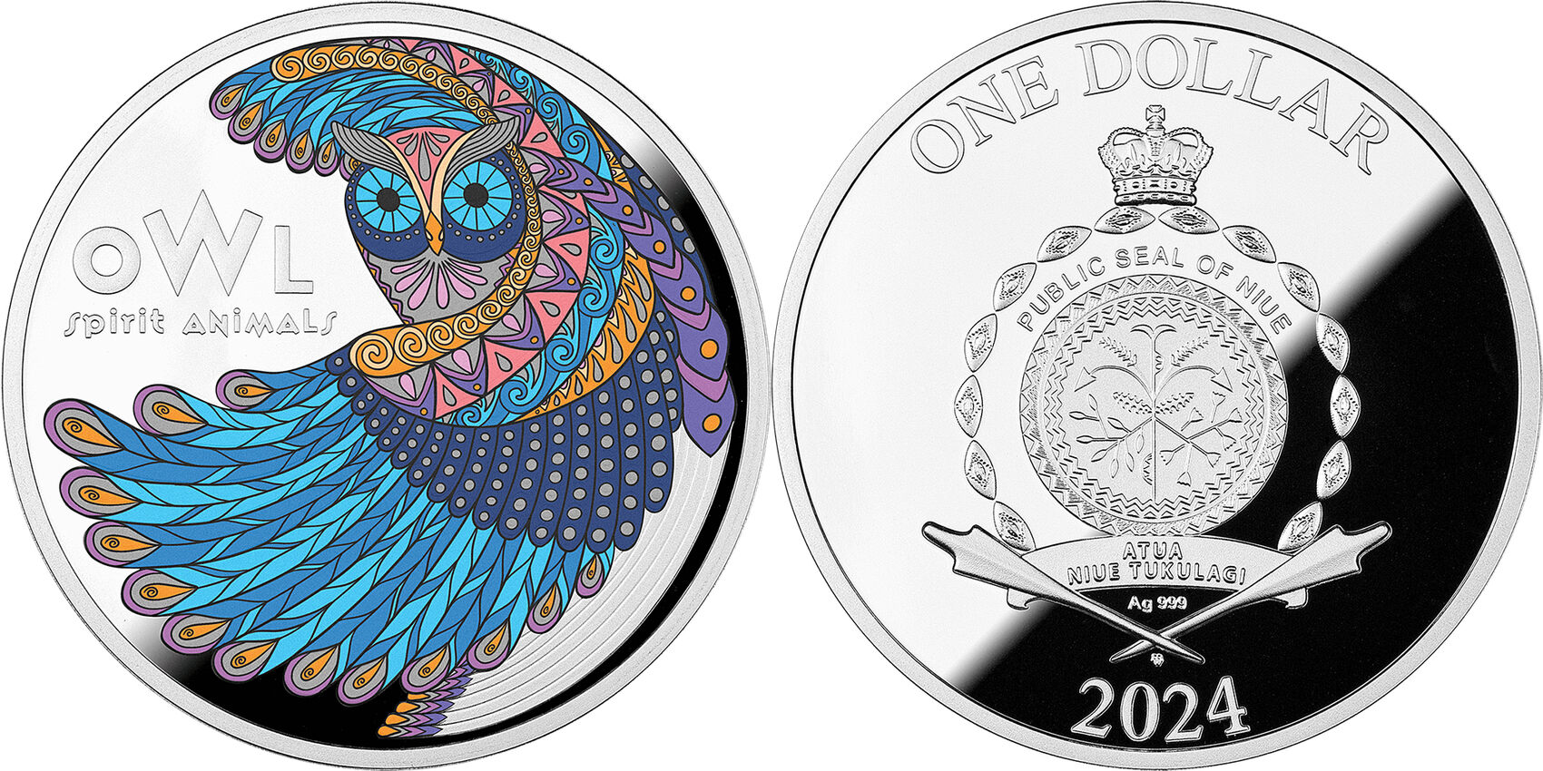 1 Dollar OWL Spirit Animals Silver Coin 1$ Niue 2024 Proof | MA-Shops