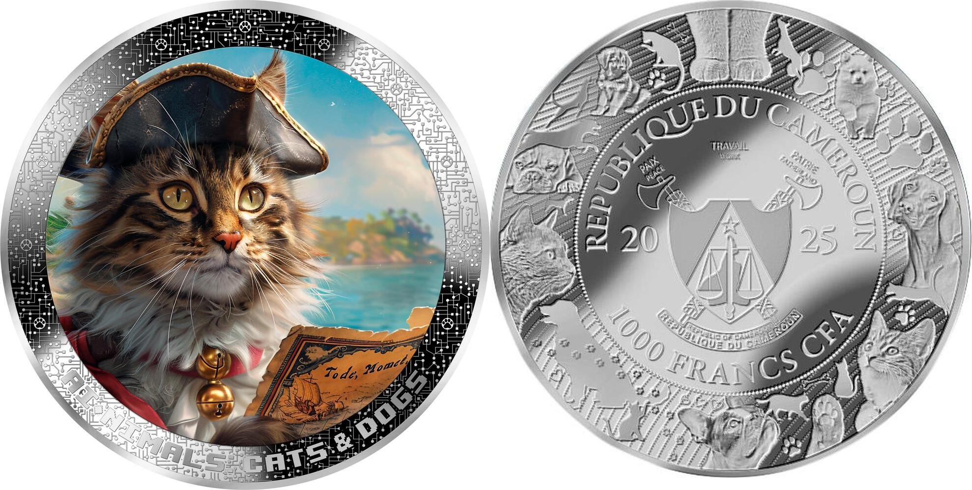 PIRATE CAT AI-NIMALS 1 Oz Silver Coin 1000 Francs Cameroon 2025