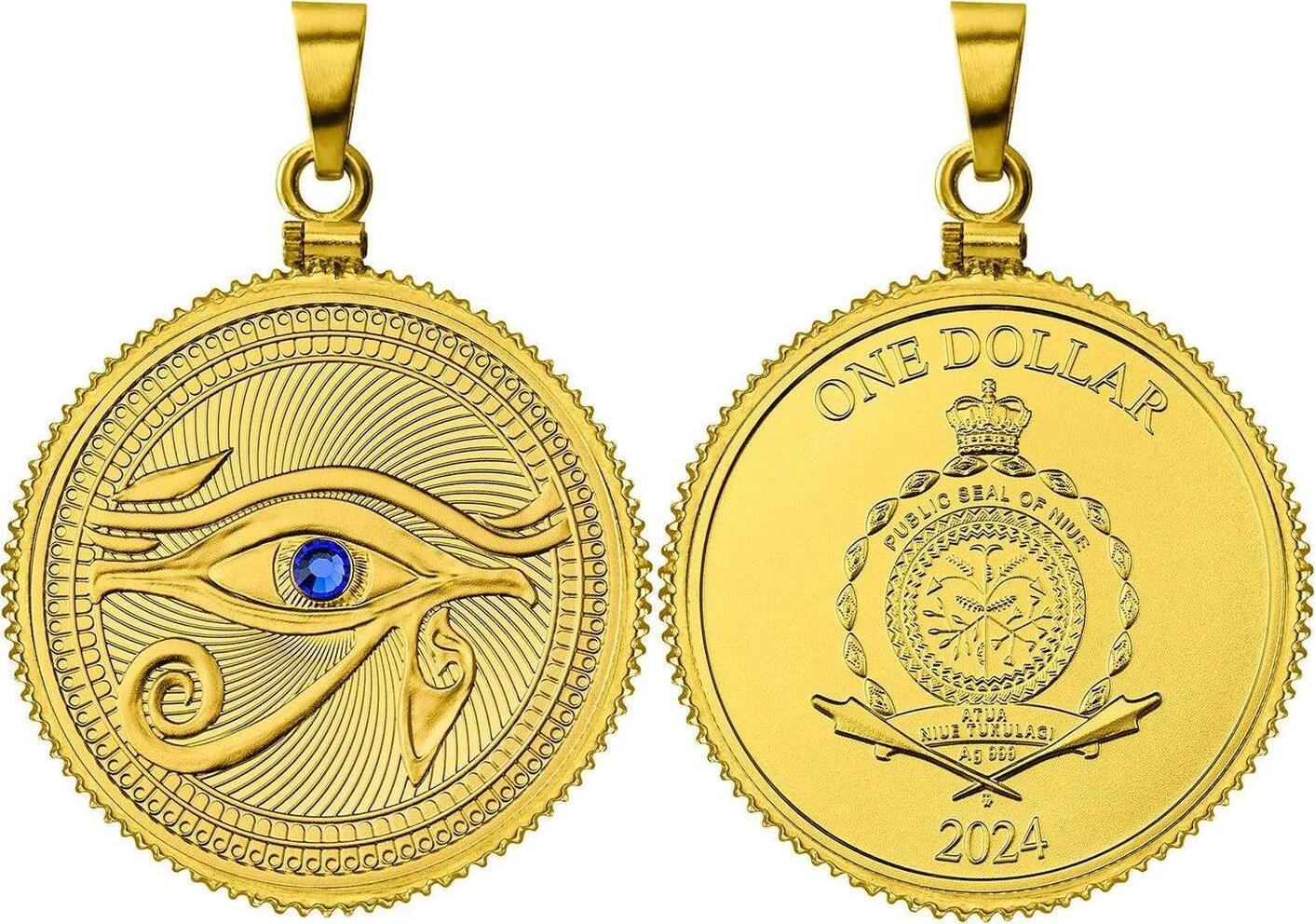 1 Dollar EYE OF HORUS II Pendant 1 Oz Silver Coin 1$ Niue 2024 Proof ...