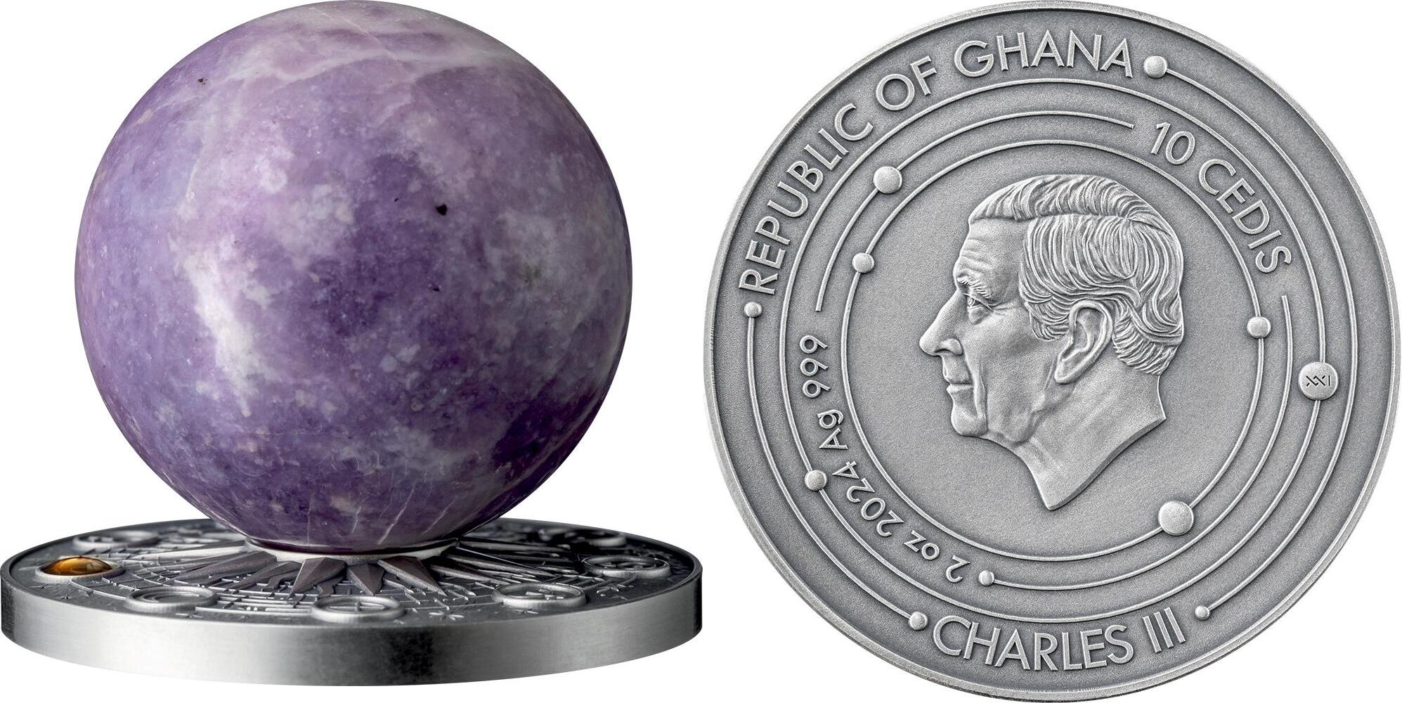 Cameroon MERCURY Solar System 2 Oz Silver Coin 10 Cedis Ghana 2024 Antique  Finish | MA-Shops