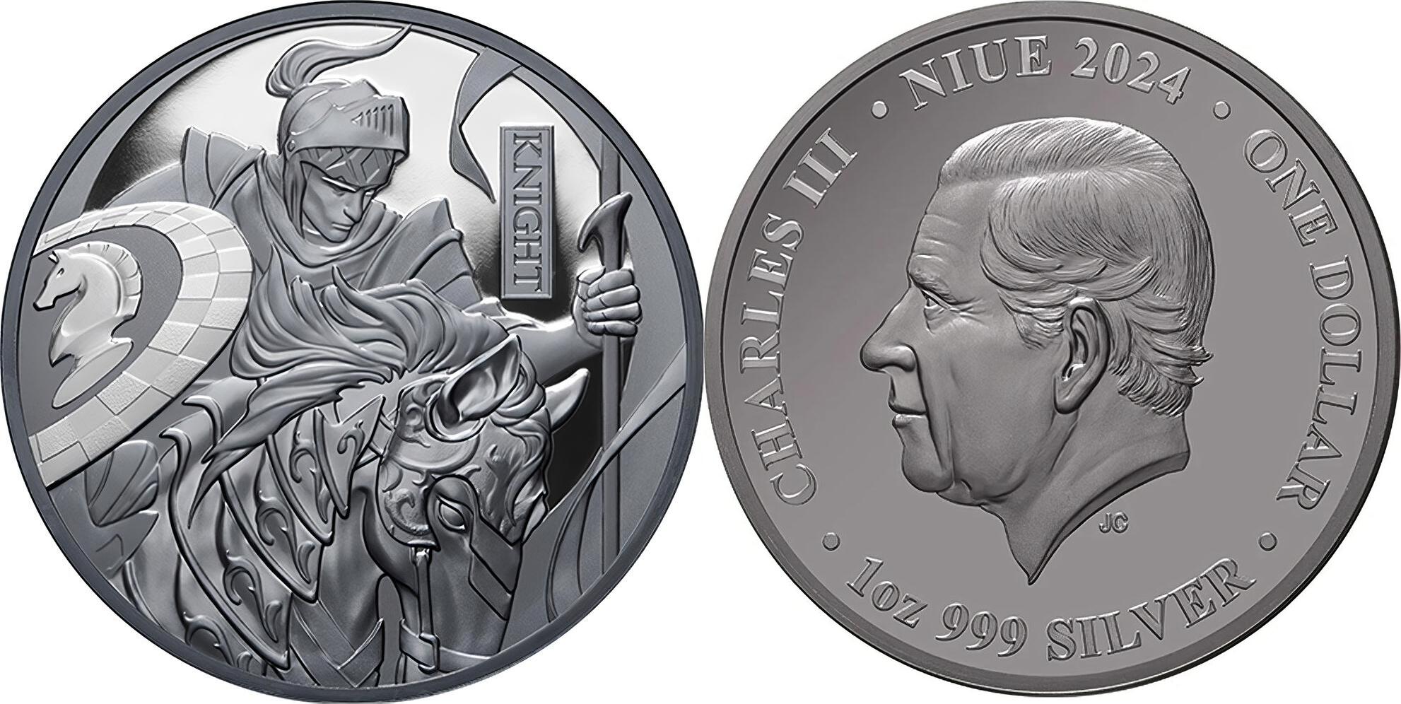 1 Dollar CHESS KNIGHT 1 Oz Silver Coin 1$ Niue 2024 Black Proof | MA-Shops