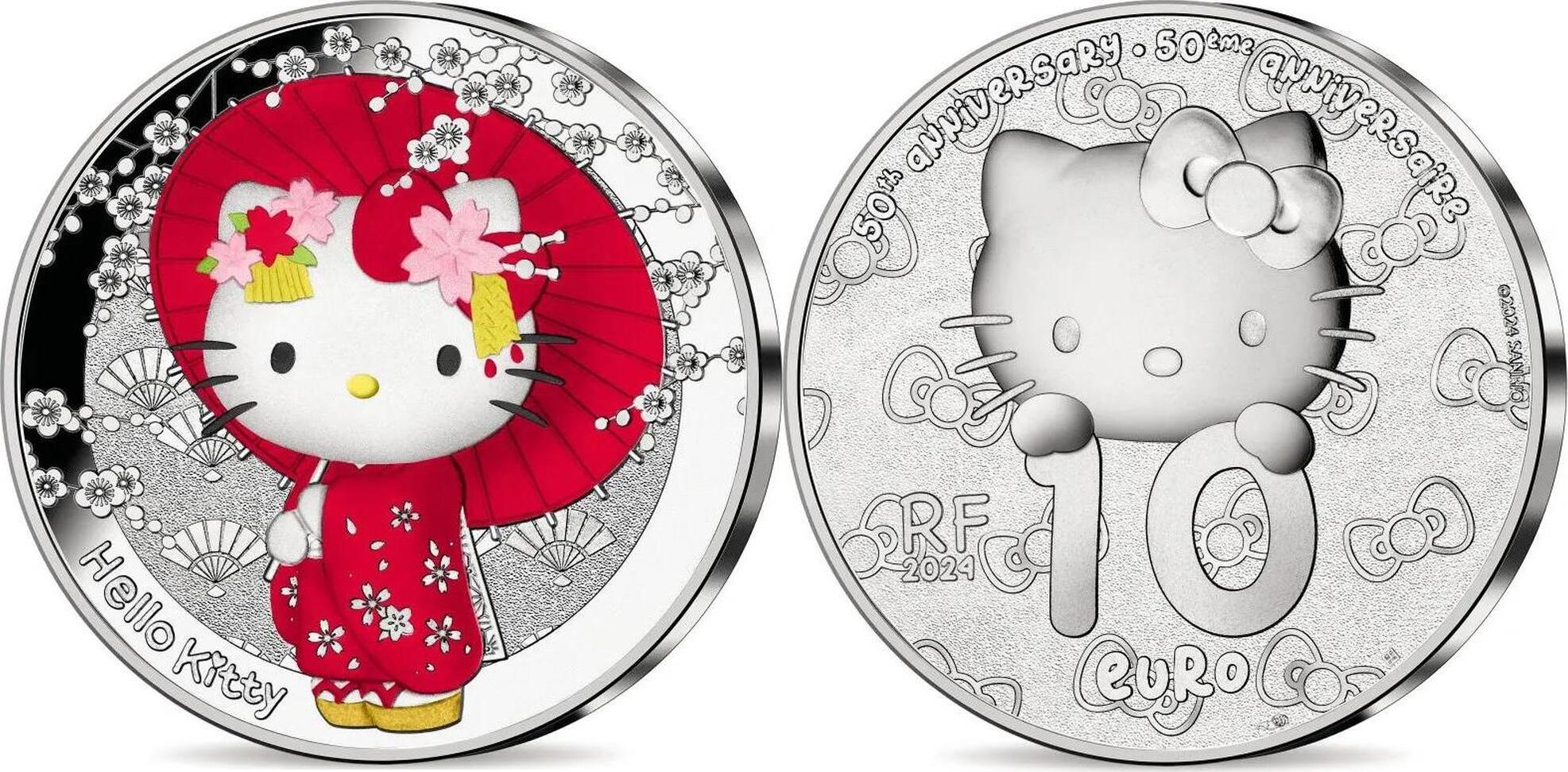 10 Euro HELLO KITTY Japan 50th Anniversary Silver Coin 10