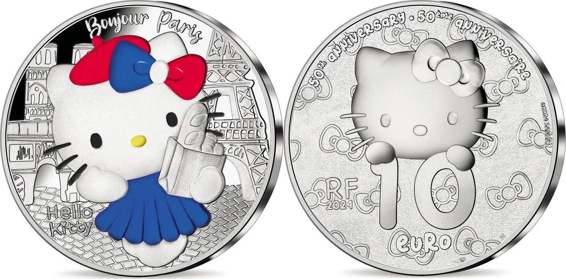 10 Euro HELLO KITTY Paris 50th Anniversary Silver Coin 10€ Euro