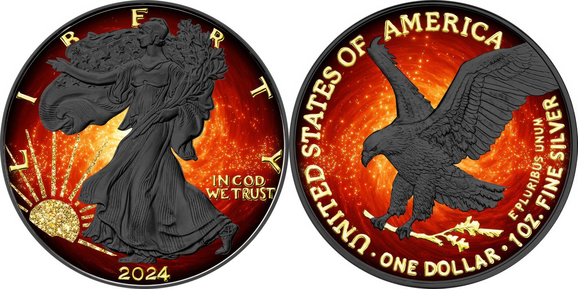 United States 1 Dollar BURNING GALAXY Walking Liberty Eagle 1 Oz Silver ...