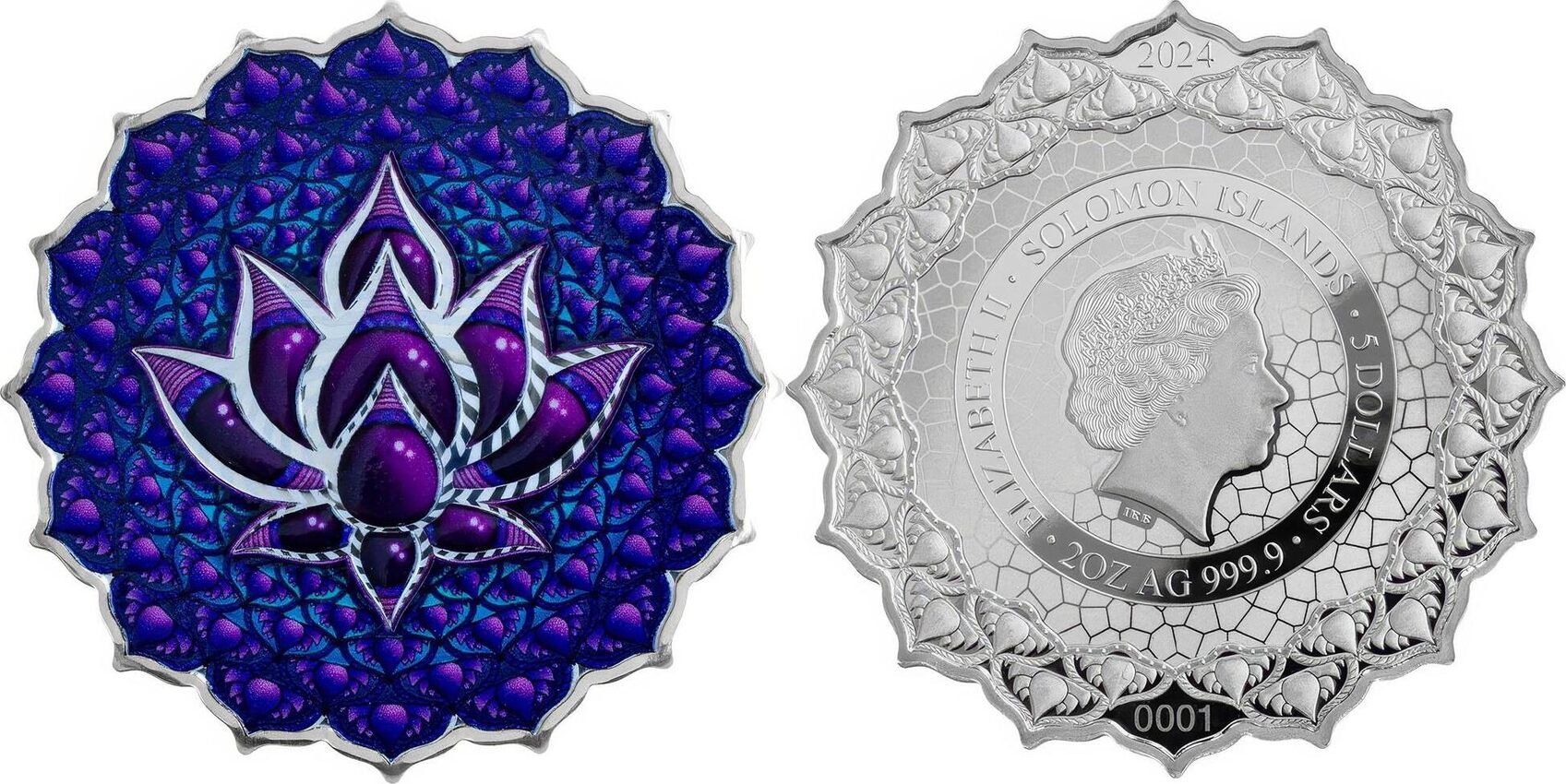 5 Dollars LOTUS OF THE 7TH CHAKRA Phil Lewis 2 Oz Silver Coin 5$ Solomon  Islands 2024 Prooflike | MA-Shops