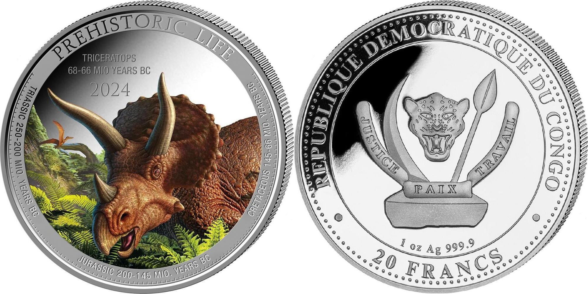 Congo Democratic Republic TRICERATOPS Prehistoric Life Coloured 1