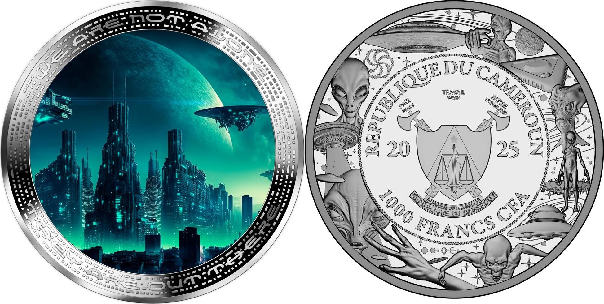 ALIEN WORLD AND UFO We are not Alone 1 Oz Silver Coin 1000 Francs ...