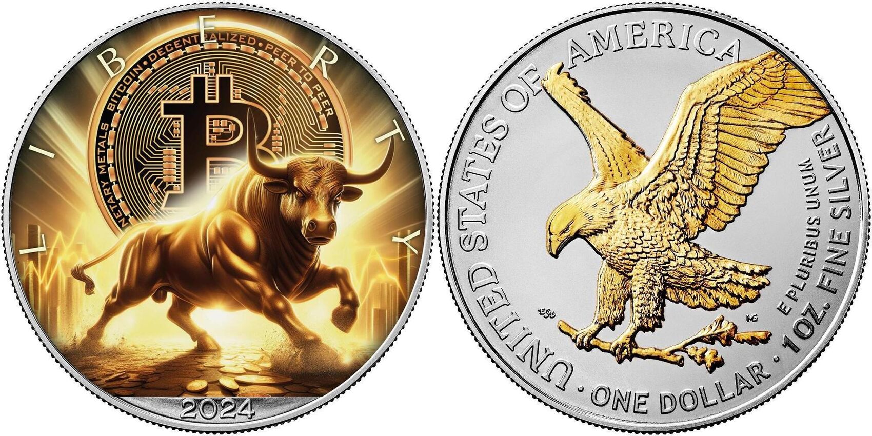 United States 1 Dollar BITCOIN BULL 1 Oz Silver Coin 1$ USA 2024 BU -  Brilliant Uncirculated | MA-Shops