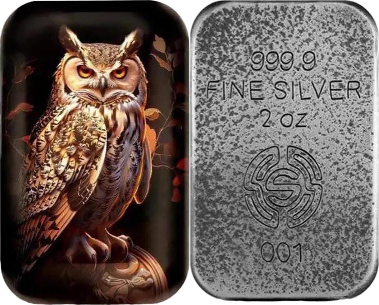 ATHENA OWL 2 Oz Silver Cast Bar 2025 Antique Finish