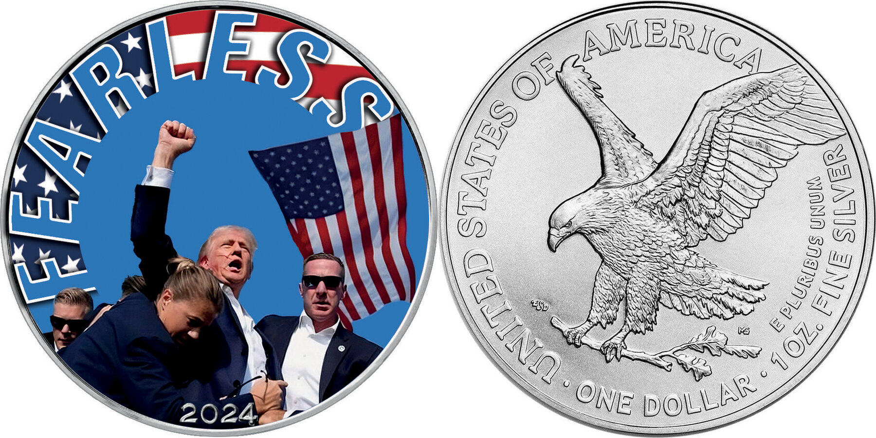 United States 1 Dollar FEARLESS II Trump Failed Assassination 1 Oz Silver  Coin 1$ USA 2024 BU - Brilliant Uncirculated | MA-Shops
