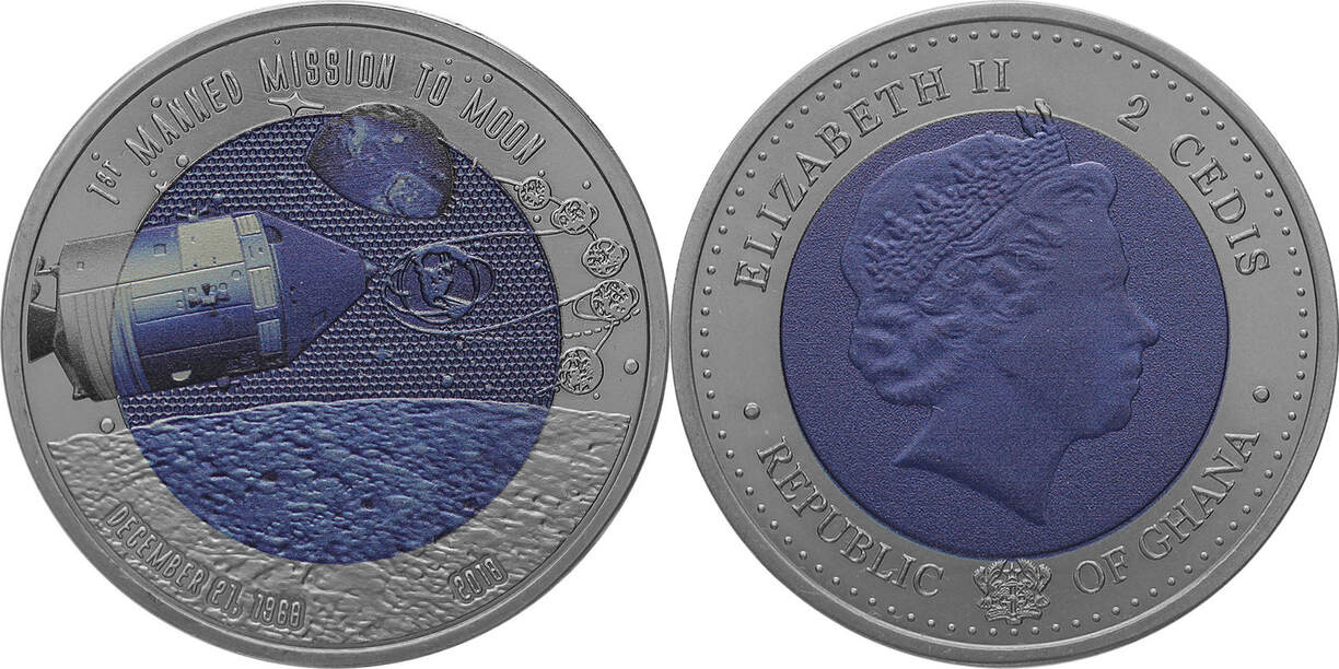 FIRST MISSION MOON 50th Anniversary Titanium Coin 2 Cedis Ghana