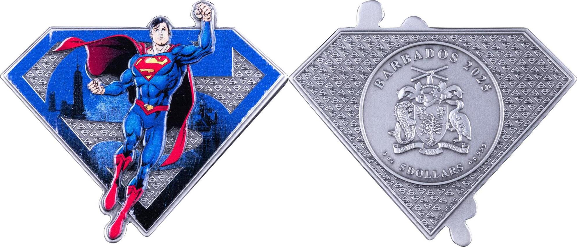 5 Dollars FULL OF SUPERPOWER Superman 3 Oz Silver Coin 5$ Barbados 2025  Antique Finish | MA-Shops