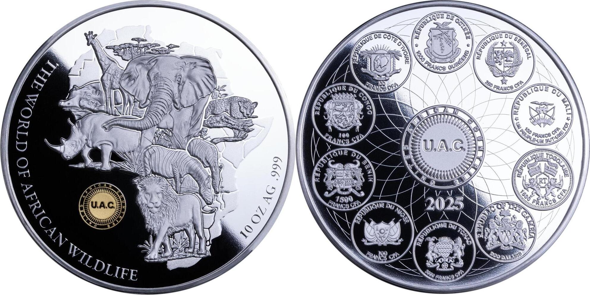 AFRICAN NATIONS World of African Wildlife 10 Oz Silver Coin 3000 Francs  United African Countries 2025 Prooflike | MA-Shops