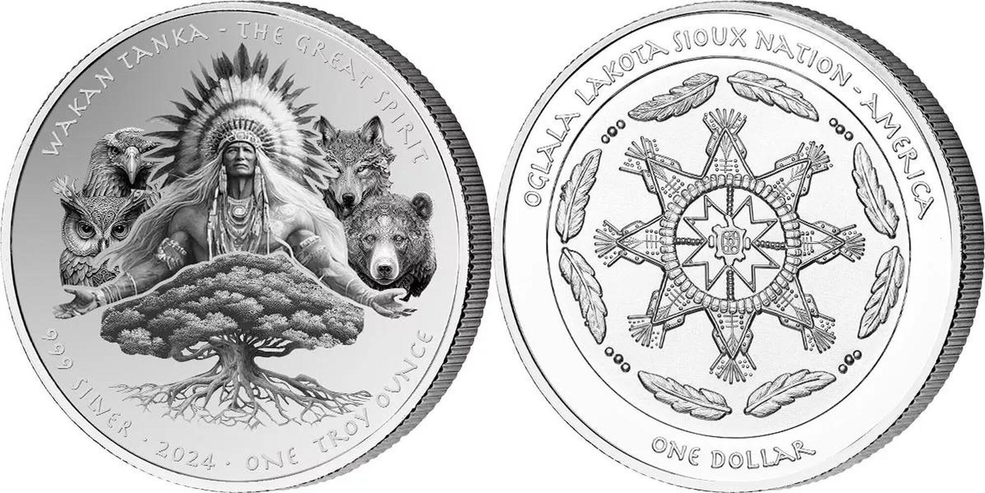 United States 1 Dollar WAKAN TANKA Native American Silver Dollars 1 Oz  Silver Coin 1$ Sioux Nation 2024 Proof | MA-Shops