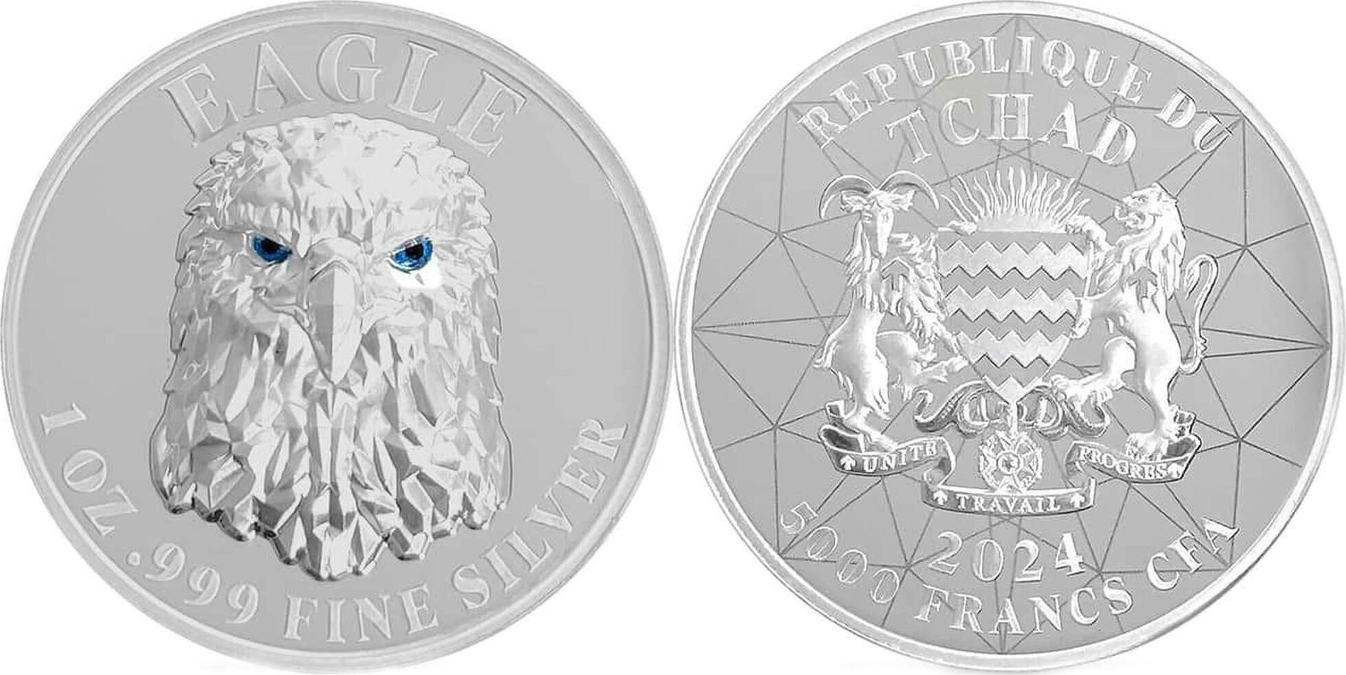 EAGLE MULTIFACETED 1 Oz Silver Coin 5000 Francs Chad 2024 Proof | MA-Shops