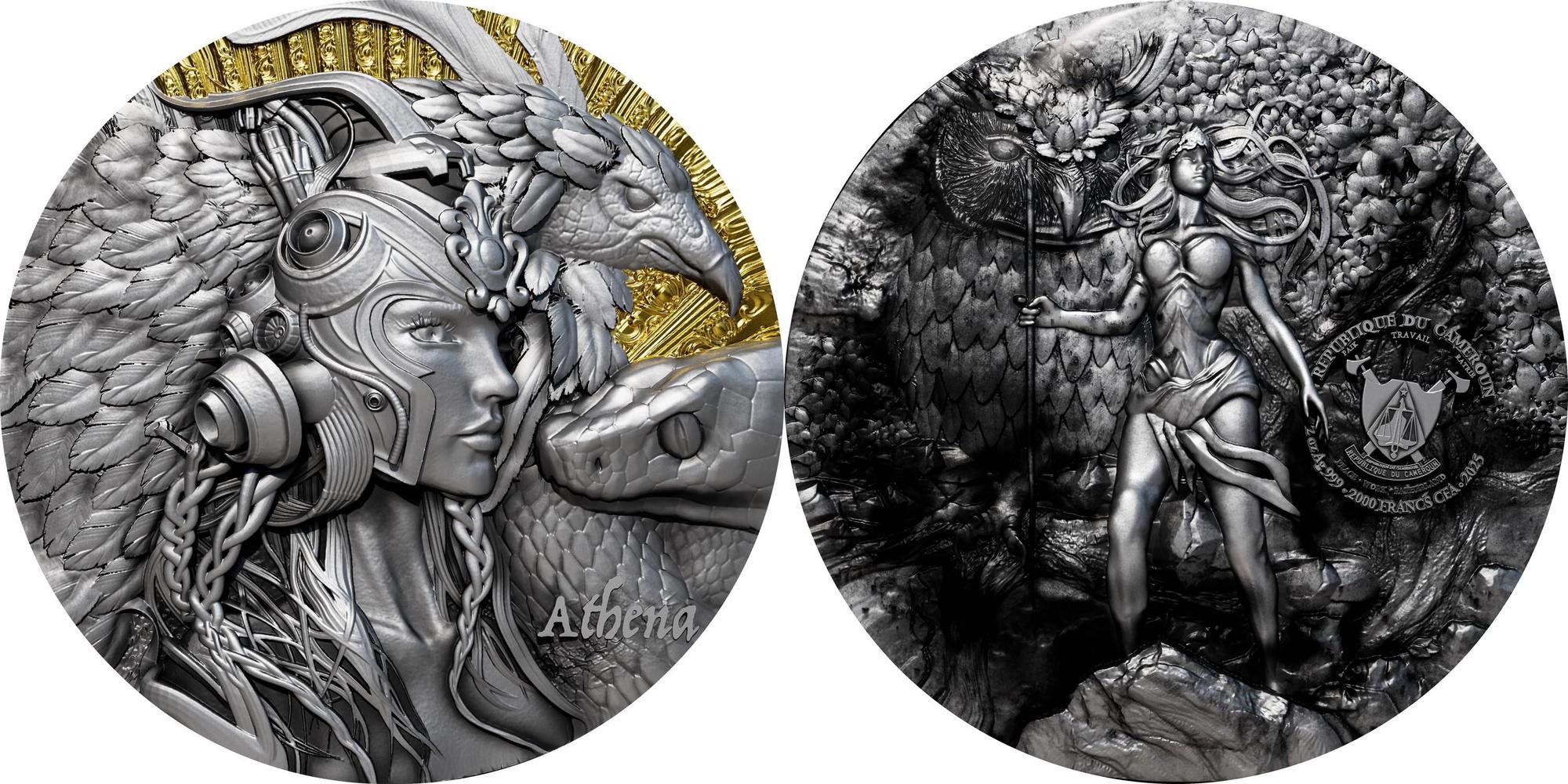 ATHENA Greek Mythology 2 Oz Silver Coin 2000 Francs Cameroon 2025 Antique  Finish | MA-Shops