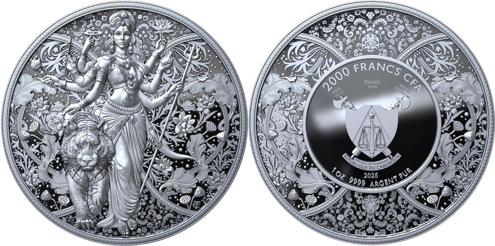 DURGA Hindu Religion 1 Oz Silver Coin 2000 Francs Cameroon 2025 BU -  Brilliant Uncirculated | MA-Shops