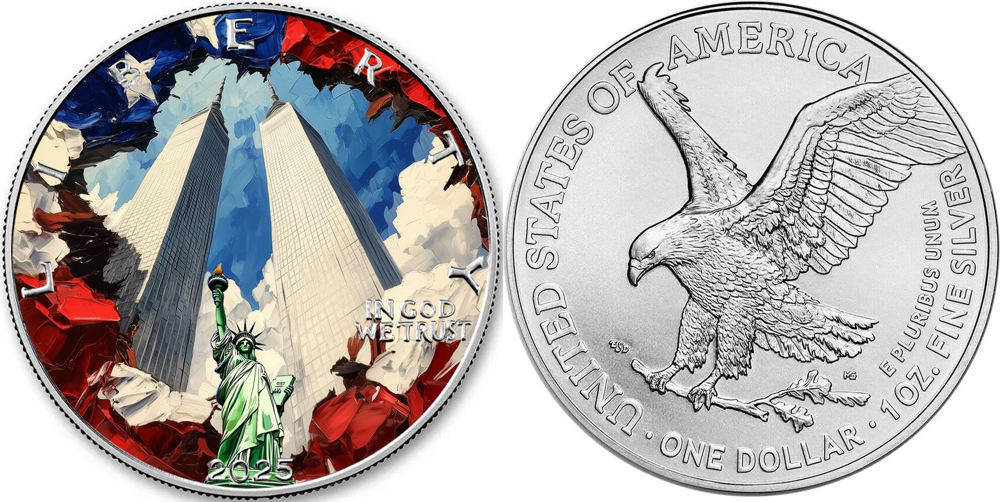 United States 1 Dollar TWIN TOWERS AmericArt 1 Oz Silver Coin 1 USA