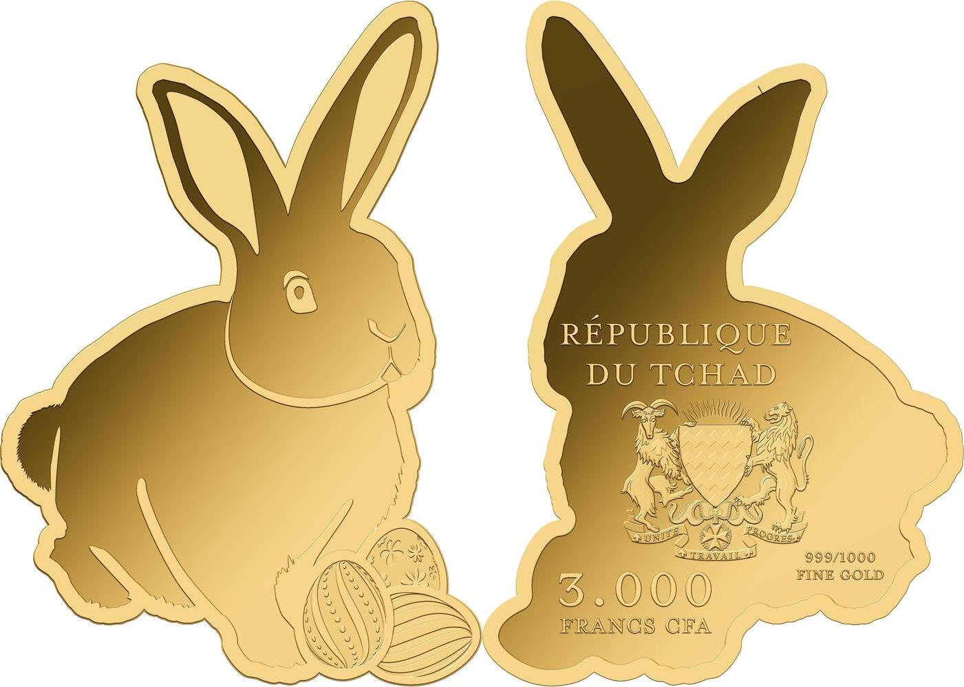 EASTER BUNNY 1/1000 Oz Gold Coin 3000 Francs Chad 2025 Prooflike | MA-Shops