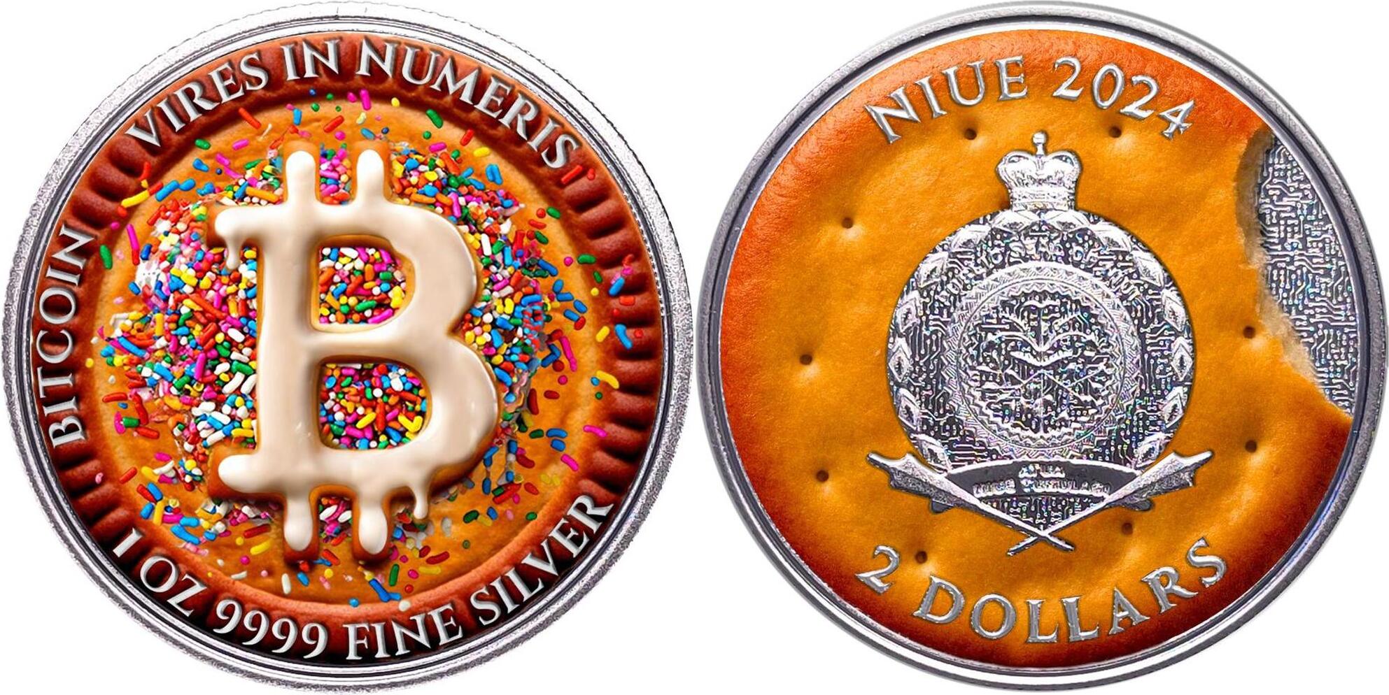 2 Dollars COOKIE Bitcoin 1 Oz Silver Coin 2$ Niue 2024 BU - Brilliant ...
