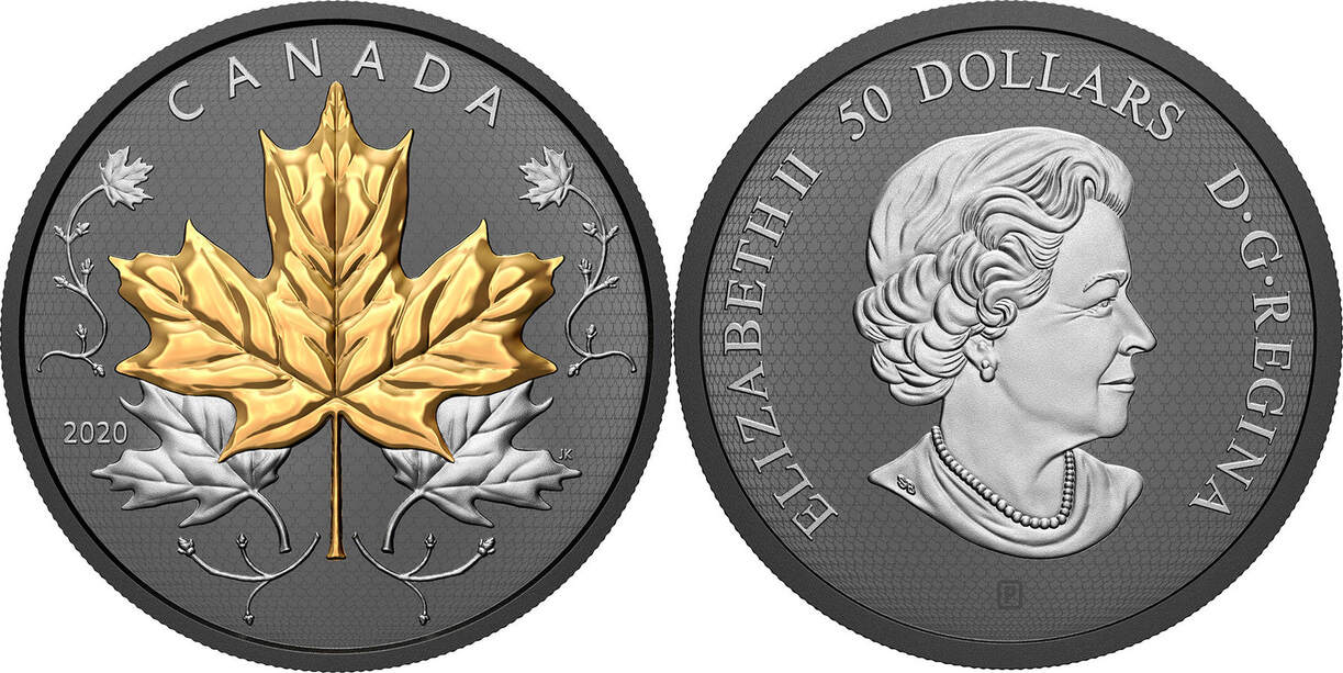 50 Dollars MAPLE LEAF BLACK RHODIUM 5 Oz Silver Coin 50 Canada 2020 Proof