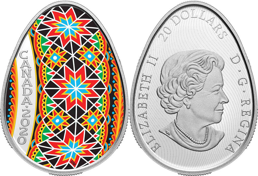 20 Dollars TRADITIONAL PYSANKA Easter Colored Egg Shape Folk Art 1 Oz Silver Coin 20$ Canada ...