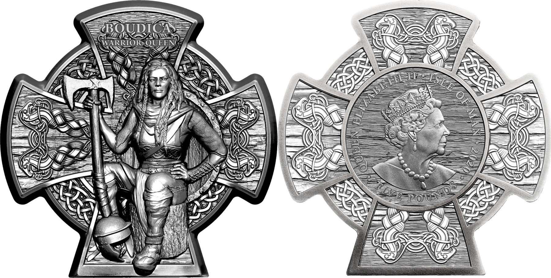 5 Pounds BOUDICA WARRIOR QUEEN 3 Oz Silver Coin 5 £ Isle of Man 2020 Antiqu...