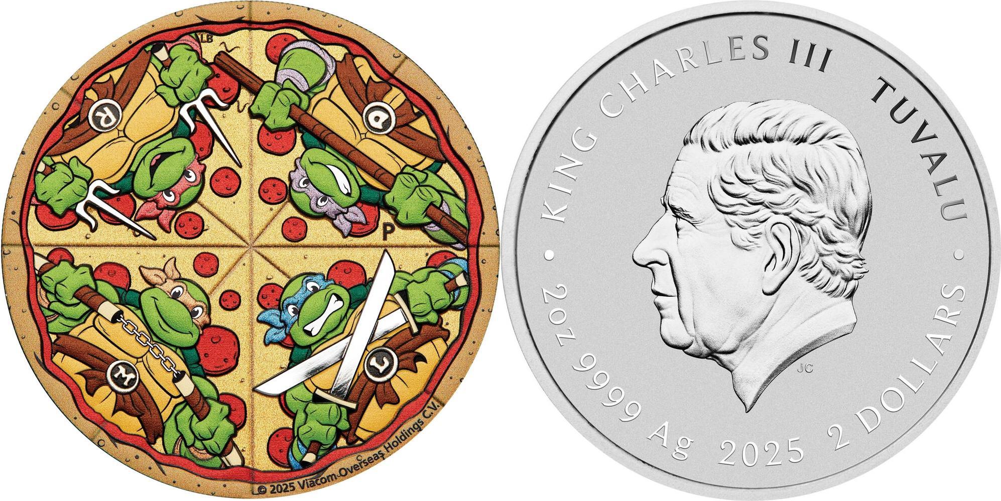 2 Dollars PIZZA Teenage Mutant Ninja Turtles 2 Oz Silver Coin 2$ Tuvalu  2025 | MA-Shops