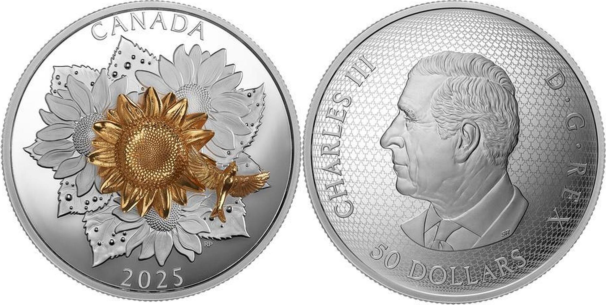 50 Dollars GOLDFINCH AND THE BLOOM 5 Oz Silver Coin 50$ Canada 2025 Proof |  MA-Shops