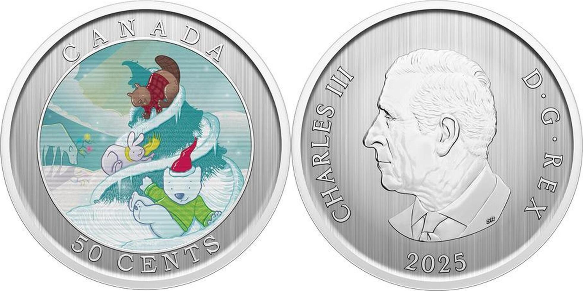 WHIMSICAL HOLIDAY TREE Lenticular Metal Coin 50 Cents Canada 2025 BU -  Brilliant Uncirculated | MA-Shops