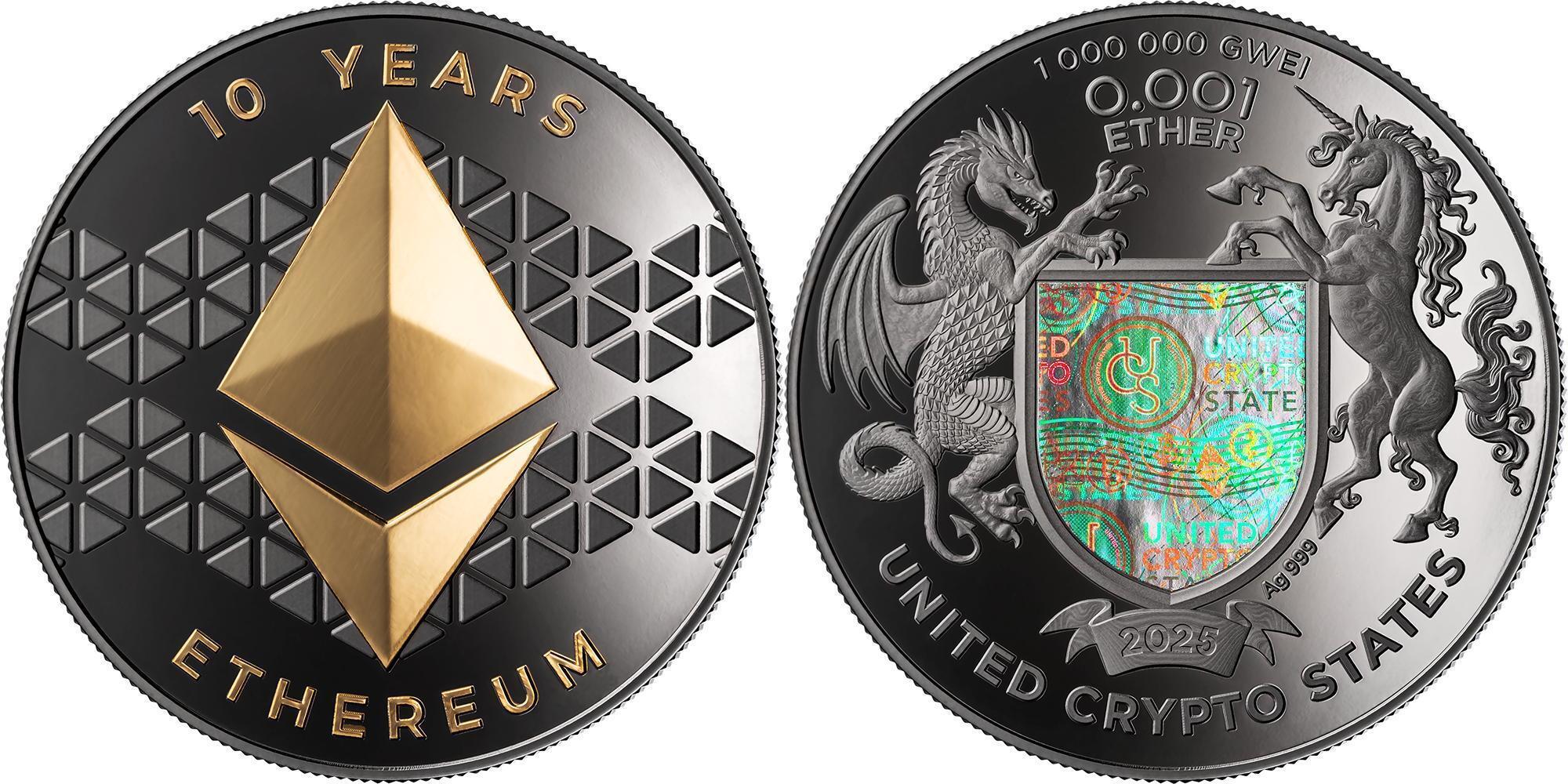 0.001 Ether ETHEREUM 1 Oz Silver Coin 0,001 Ether United Crypto States 2025  Proof | MA-Shops