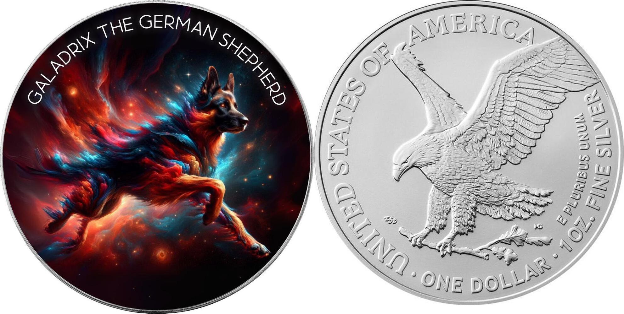 United States 1 Dollar GALADRIX THE GERMAN SHEPHERD Nebula Dogs 1 Oz Silver  Coin 1$ USA 2025 BU - Brilliant Uncirculated | MA-Shops