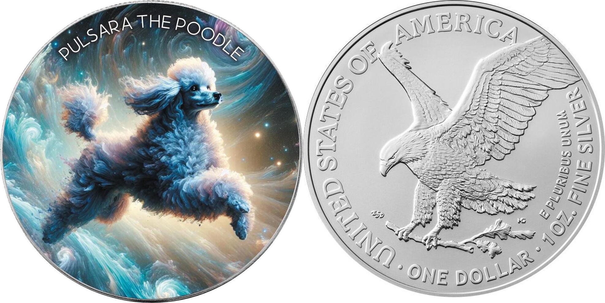 United States 1 Dollar PULSARA THE POODLE Nebula Dogs 1 Oz Silver Coin 1$  USA 2025 BU - Brilliant Uncirculated | MA-Shops