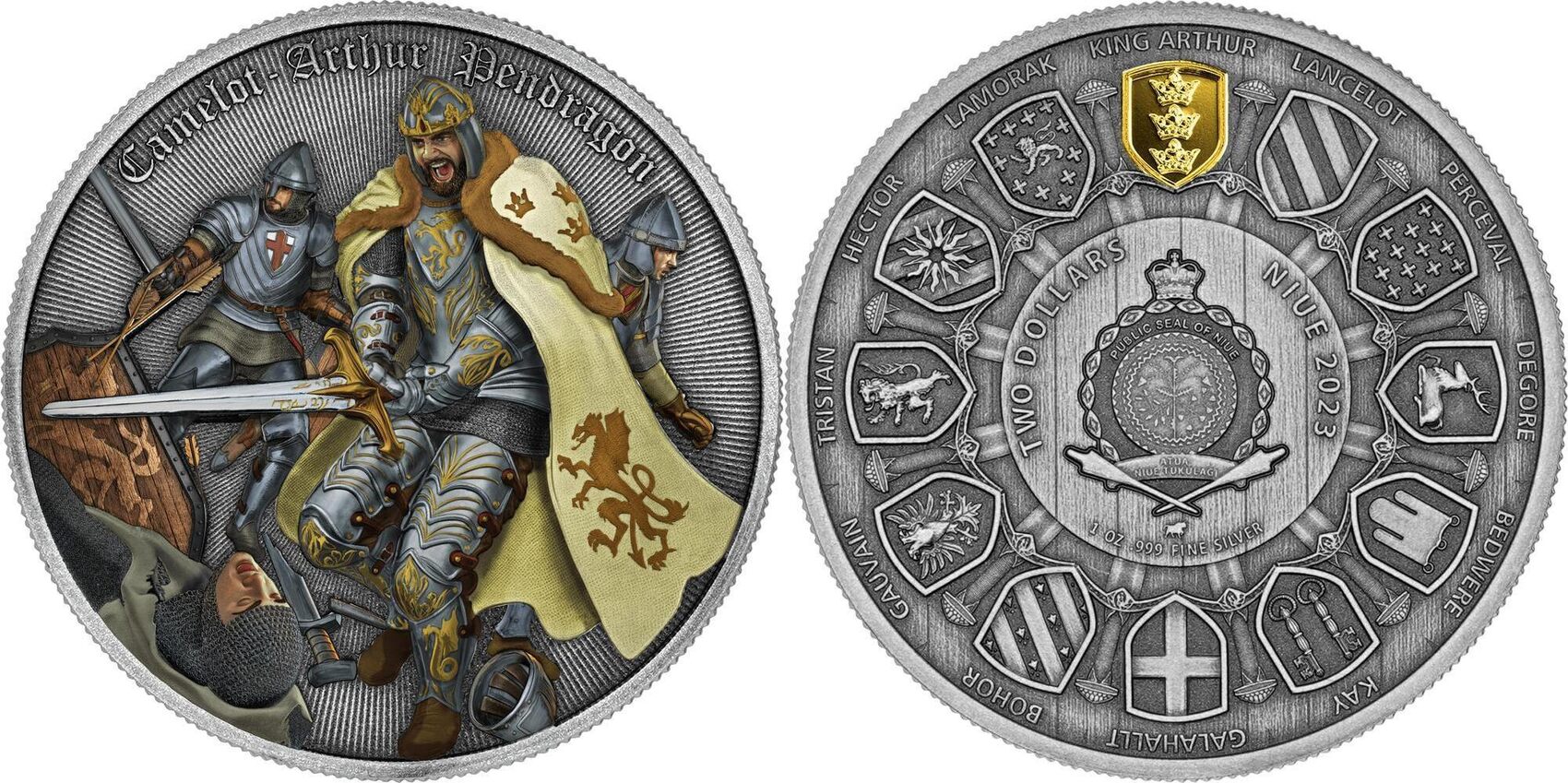 2 Dollars ARTHUR PENDRAGON Camelot 1 Oz Silver Coin 2$ Niue 2023 BU -  Brilliant Uncirculated