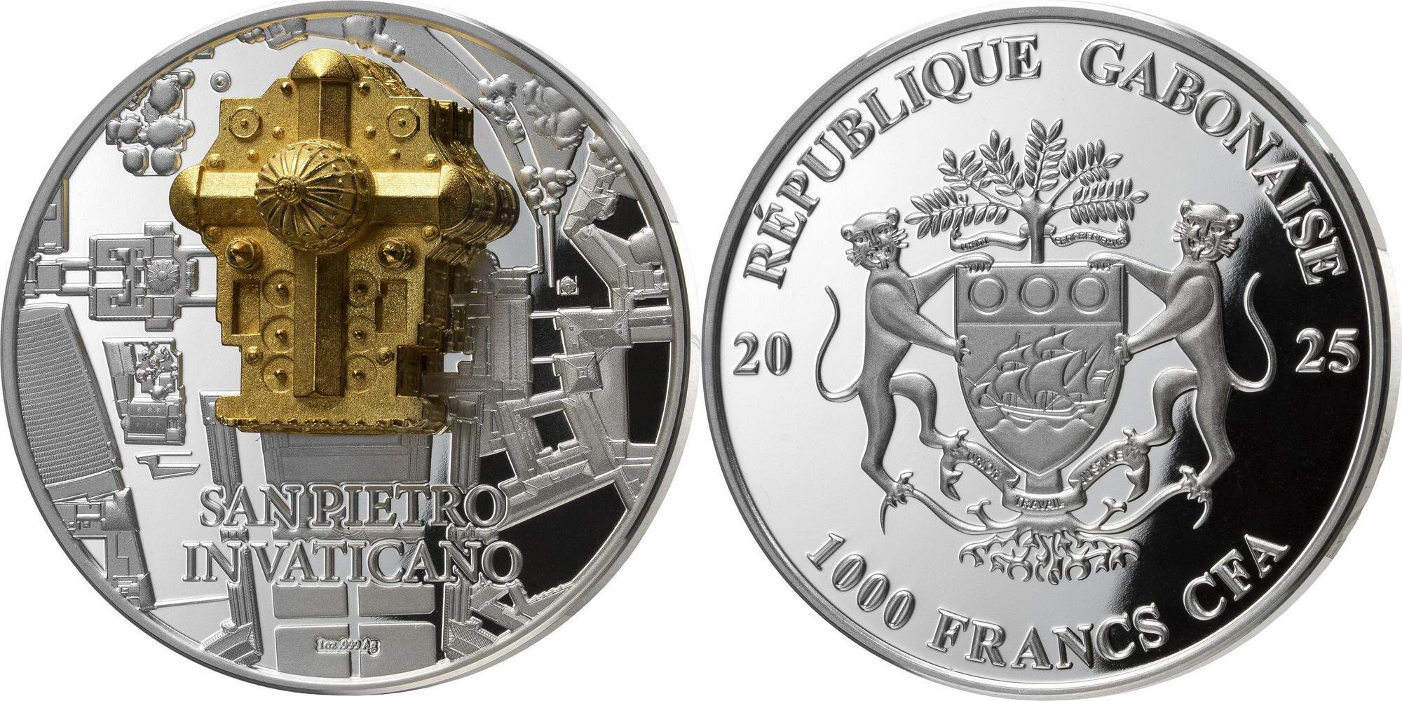 SAN PIETRO IN VATICANO Full Sculpture 1 Oz Silver Coin 1000 Francs ...