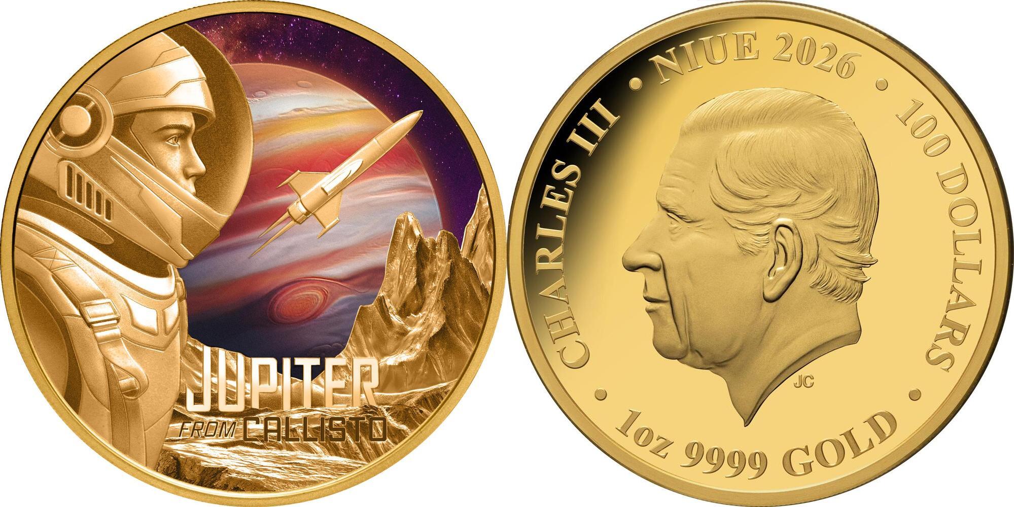 100 Dollars JUPITER FROM CALLISTO 1 Oz Gold Coin 100$ Niue 2026 Proof |  MA-Shops