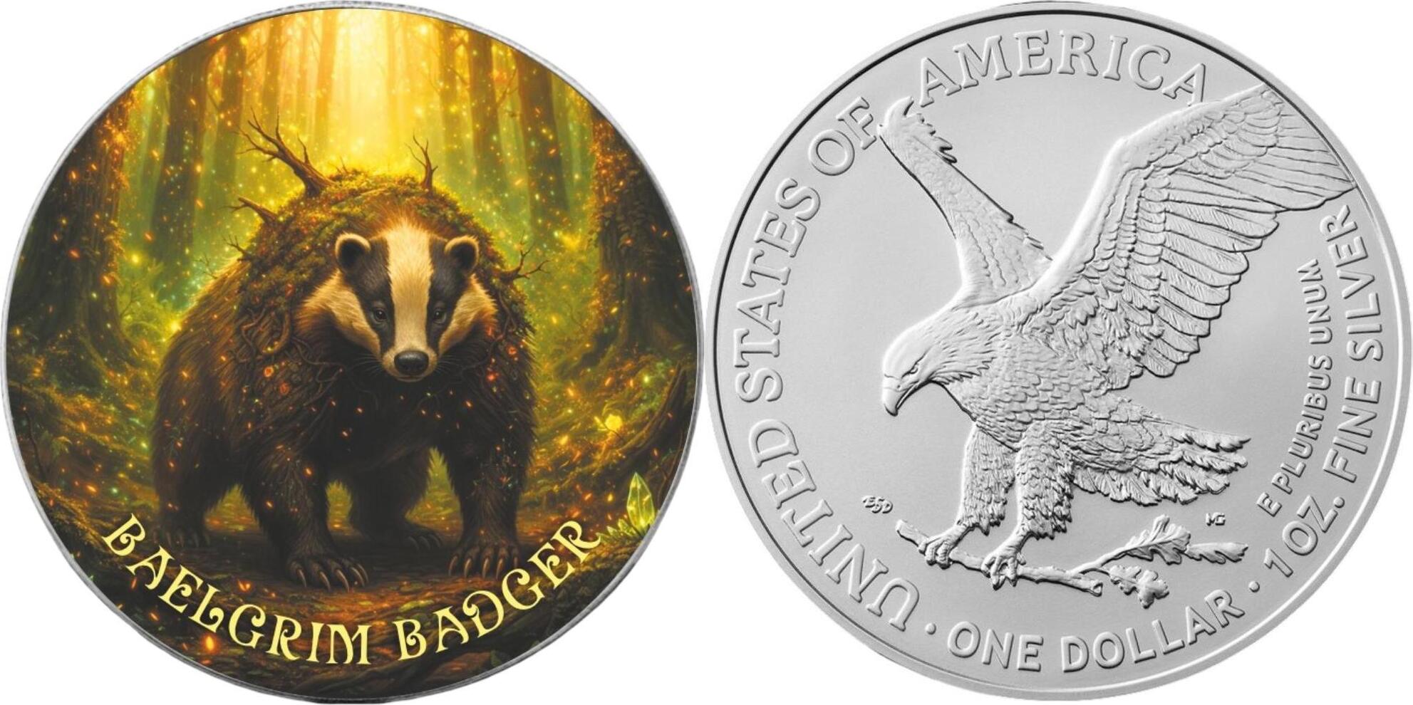 United States 1 Dollar BAELGRIM BADGER Forest Totems III 1 Oz Silver Coin 1  $ USA 2026 BU - Brilliant Uncirculated