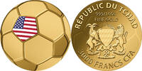Chad 3000 Francs USA FOOTBALL Sport Icons 1/1000 Oz Gold Coin 3000 Francs Chad 2023 -