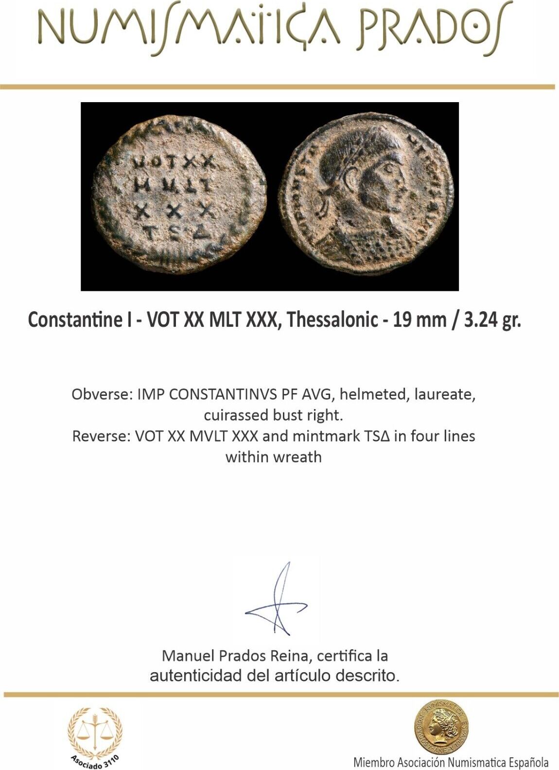 Roman empire Constantine I - VOT XX MLT XXX, Tesalonica - 19 mm / 3.24 gr.  VF Русские монеты из драгоценных