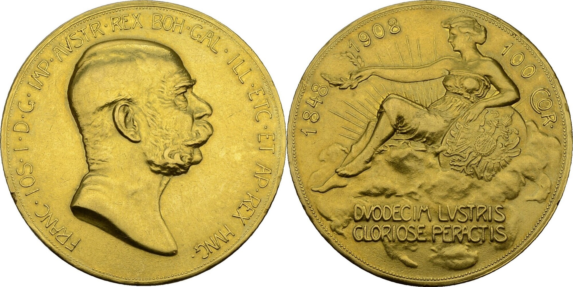 Österreich 100 Kronen 1908 Franz Josef I., Austria in den Wolken Winz.  Randfehler, EF