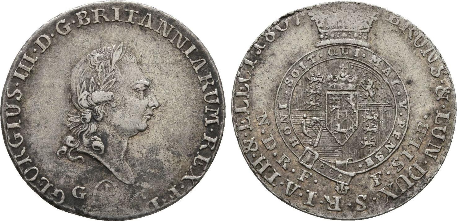 Braunschweig Calenberg Hannover: 1/6 Taler Clausthal 1807 GM Georg III ...