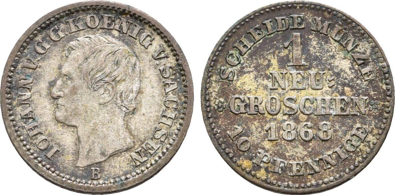 Sachsen: 1 Neugroschen 1868 B Johann, 1854-1873: AU Hübsche Alte Patina ...