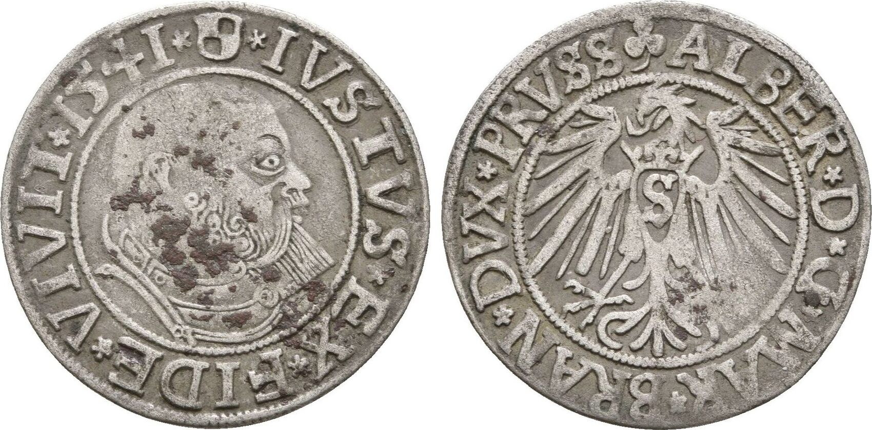 Preussen Groschen Königsberg. Kurzer Bart !! 1541 Albrecht von