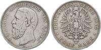 Kaiserreich: Baden: 5 Mark mit dem offenen A von BADEN Friedrich I, 1856-1907: -
