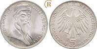 BRD: 5 DM Gutenberg 1968 G BU, feine Patina !!