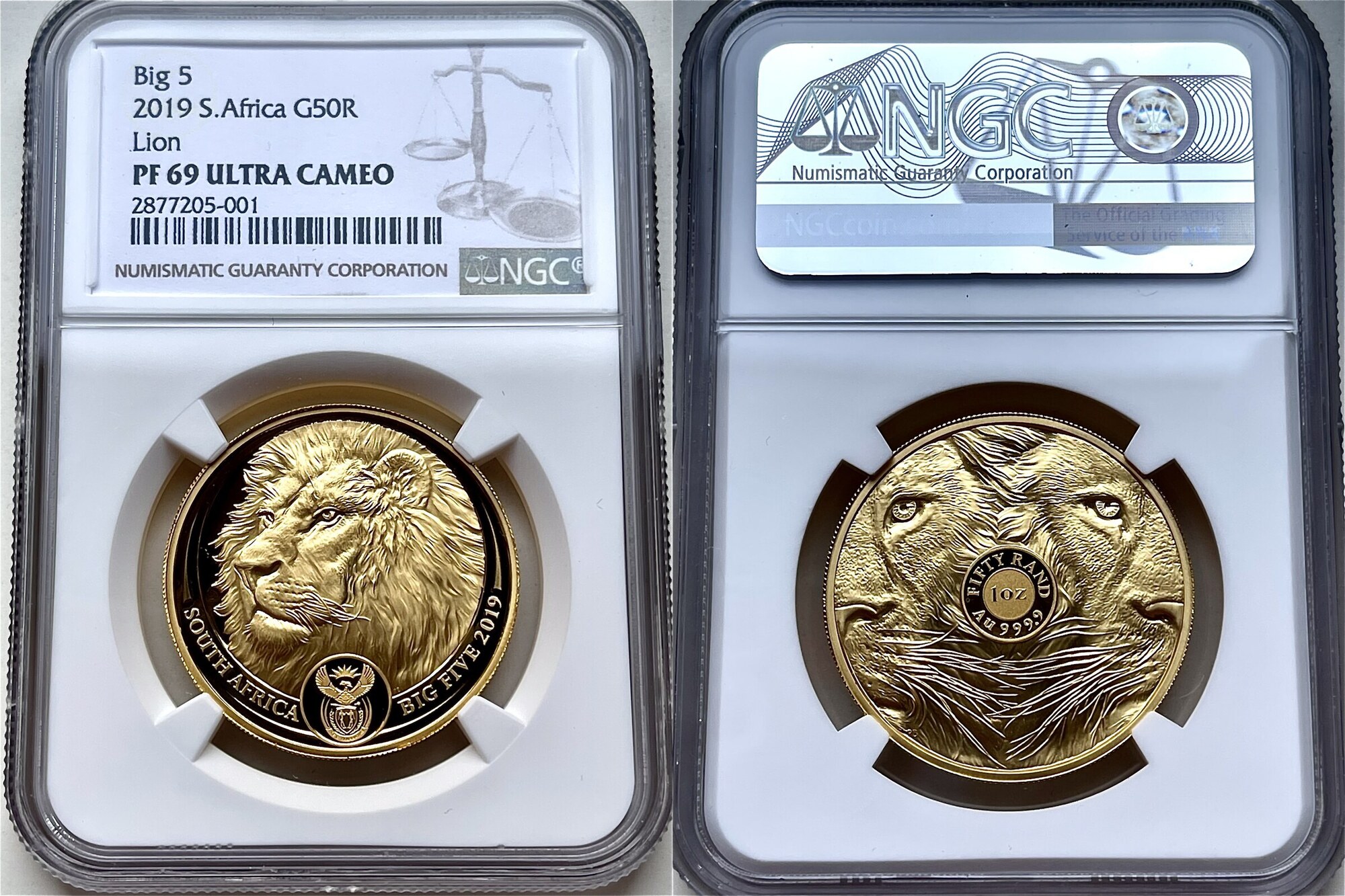 2022 1oz Gold Big 5 Rhino Series 2 PF70 Coin