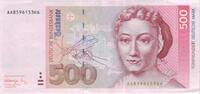 Deutschland 500 DM Deutsche Mark 1991 Ro 301a AA/K (133)  461.33 US$  +  230.66 US$ shipping
